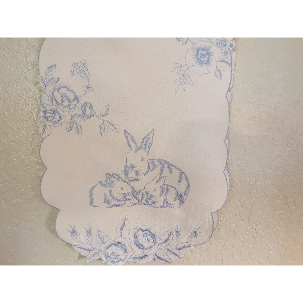 White blue embroidered